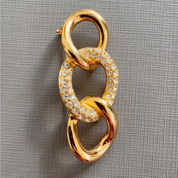 Vintage Christian Dior Signed Triple
Loop Gold tone Pin Brooch - Picture 3 of 4